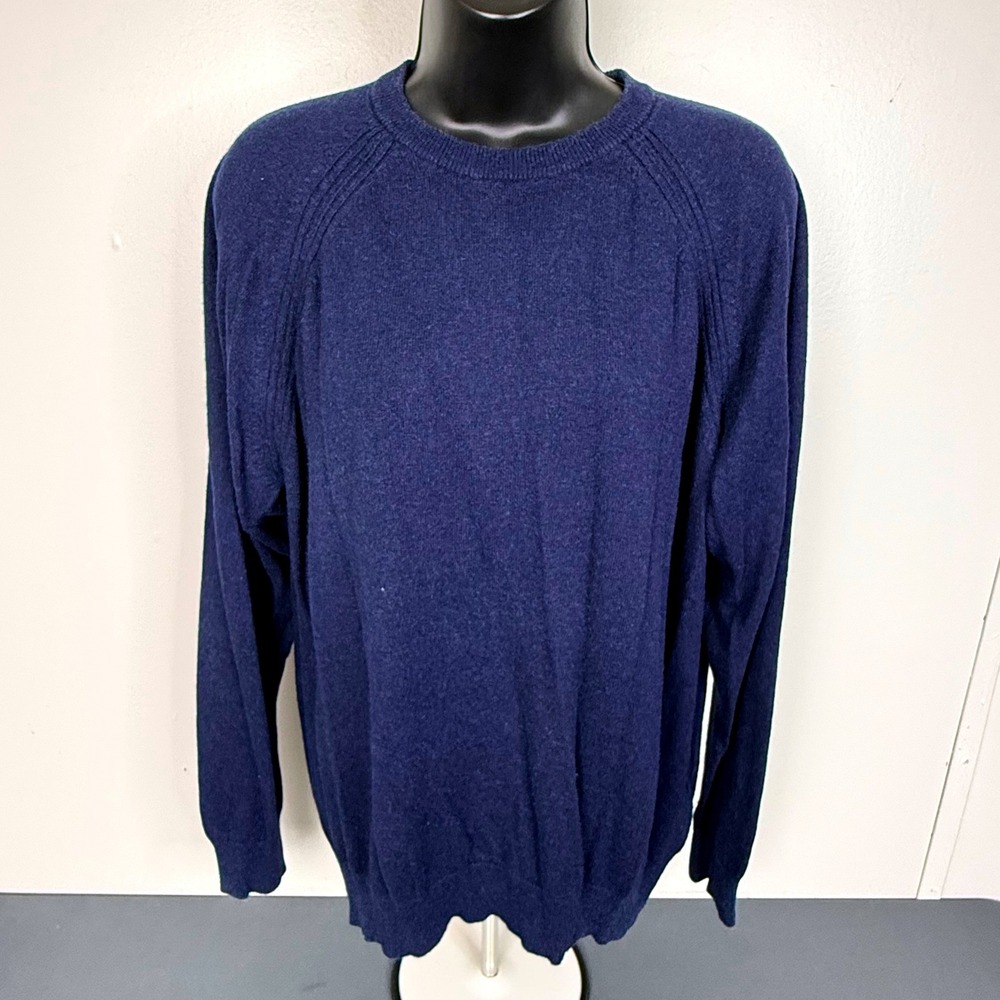 Northern Isles Sweater Mens L Navy Blue Silk Cashmere Blend Raglan Crewneck FLAW